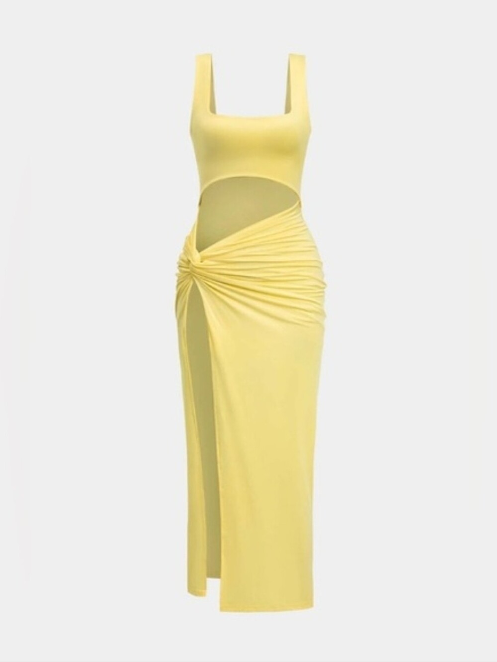 086. Micas Solid Twist Front Cut Out Slit Midi Dress M